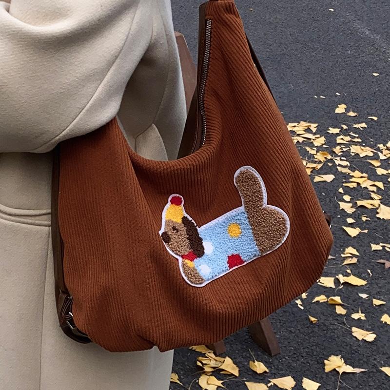 Корейский стиль модная бархатная холщовая сумка женская сумка новая симпатичная нишевая сумка через плечо большая вместительная сумка-тоут