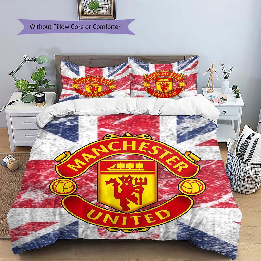 Manchester United F Pattern Bedding,Quilt Set Quilt Cover Pillowcase Home Birthday Gift(1 * duvet cover + 2 * pillowcase, without core)