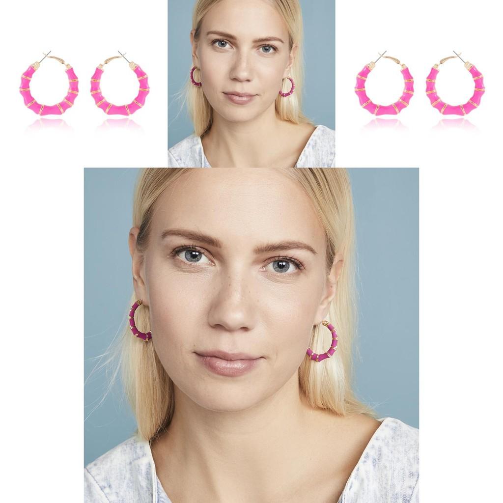 Fashionable Exaggerated Pink Bamboo Hoop Earrings For Women 2021 Summer