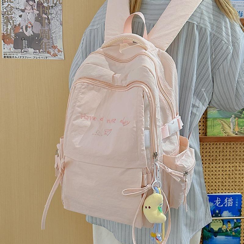 Japanese Style Light Solid Color Backpack Outdoor Travel Large Capacity Backpack Casual Versatile College Student Commuting Schoolbag