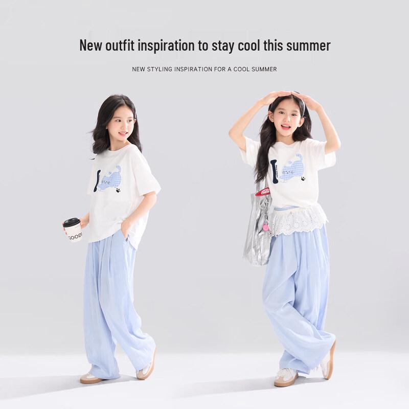 Girls' Breathable Lightweight Draped Wide-Leg Long Pants