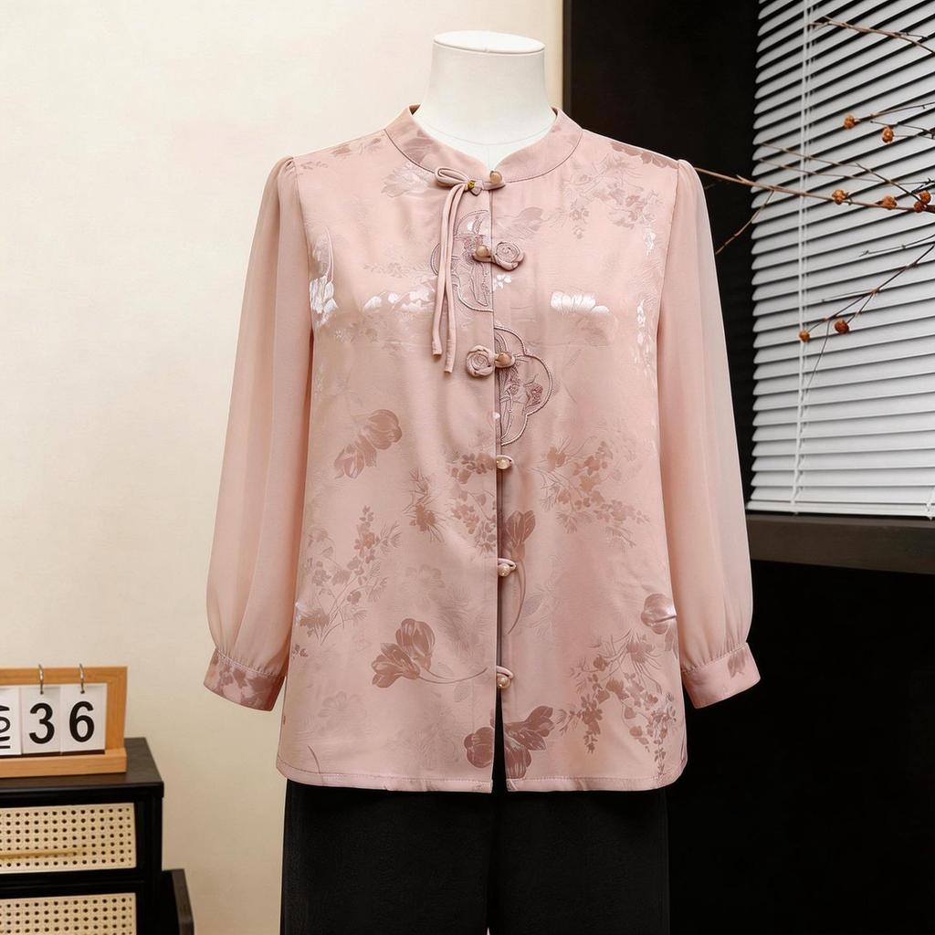 Mamas Elegante Chinesische Bluse Frühjahr 2026 - Damen Lässiges Frühjahr/Sommer Mode Top