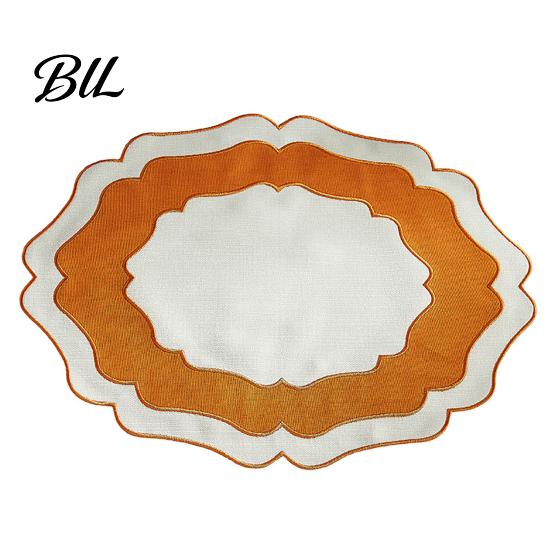 Washable Placemat Scalloped Linen Dining Table Mat Machine Wrinkle Colorful Free for Home Farmhouse Kitchen Restaurant Wavy Edge