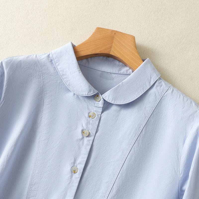 Jarní Literatura Volný Jednobarevný Límec Dlouhý Rukáv Dámská Košile Top Halenky a Košile