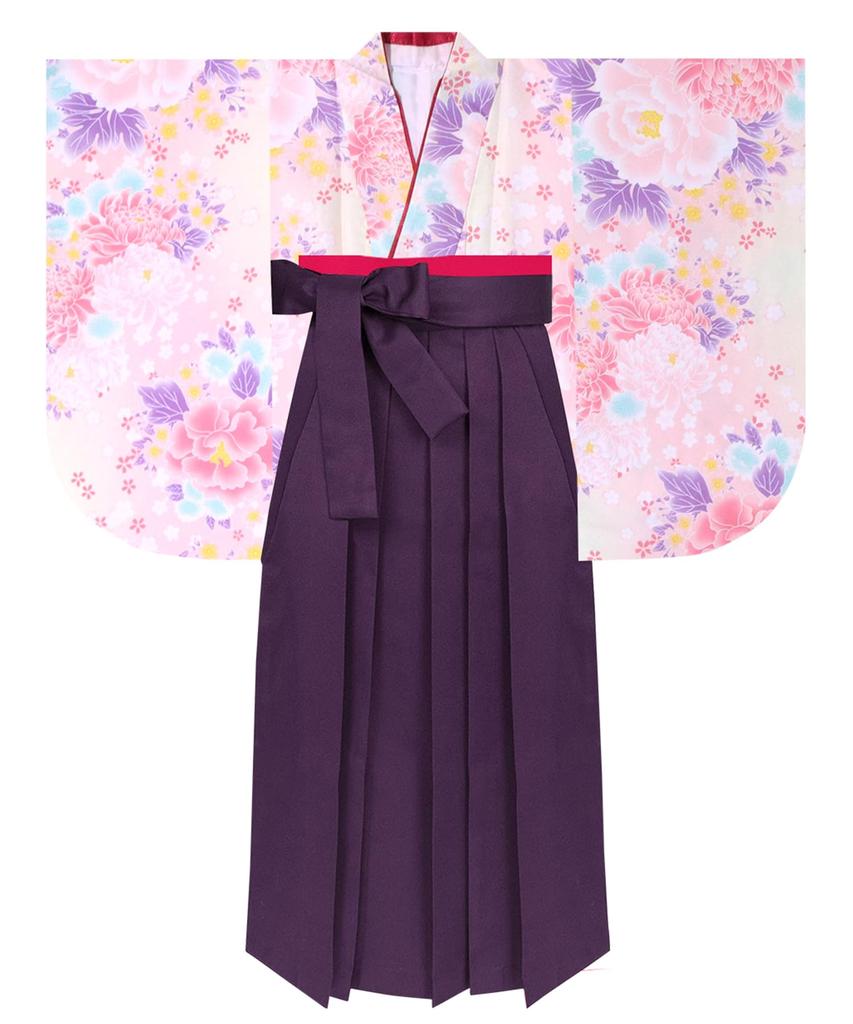 Graduation Ceremony Hakama Set Easy to Simple Set Hakama C Elementary School Girls Harugasumi no [KYOETSU] - Wear, 4-Piece (Kimono, Hakama, Juban,