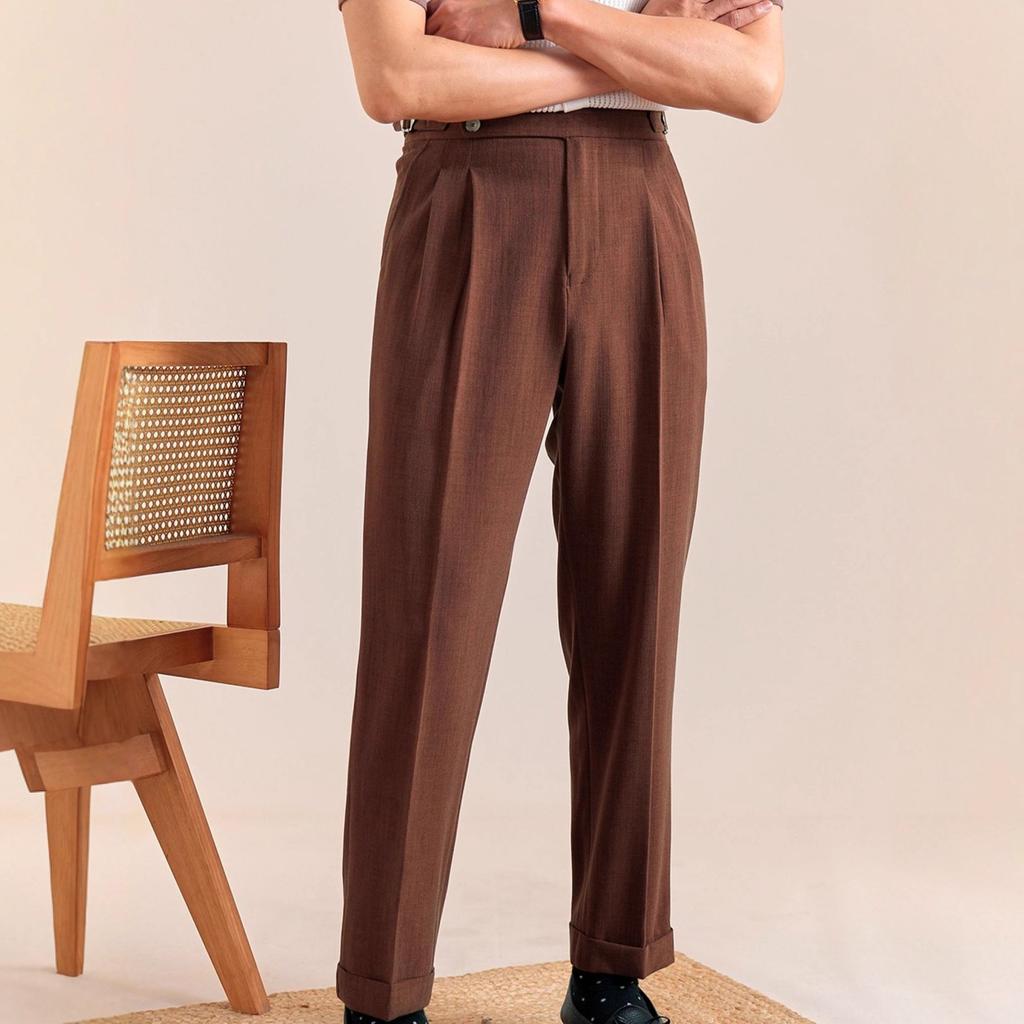 Lässige High-Waist-Hose Herren Frühling und Herbst Neapel Business Faltenhose Gentleman Unifarben Paris-Knopf Gerade geschnittene Hose
