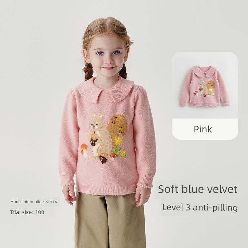 Mark Jenny Girls  Bunny Jacquard Warm Sweater Pink-231957 110