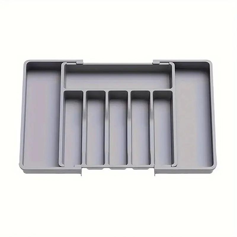 

Расширяемый органайзер для столовых приборов, регулируемый кухонный лоток с отделениями для хранения столовых приборов, разделитель для ложек, вилок, ножей серый