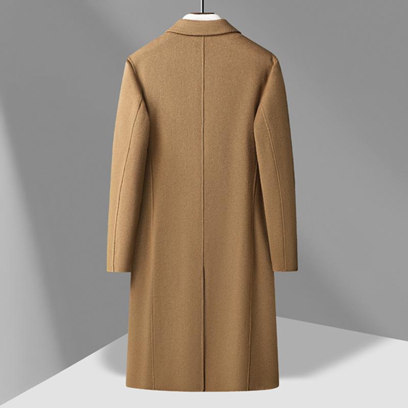 Cappotto da uomo autunnale e invernale fatto a mano in lana double-face più lungo al ginocchio doppiopetto cappotto di lana