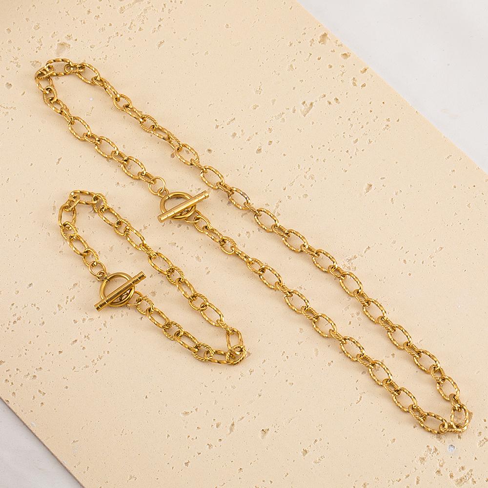 1PC 5PCS New Stainless Steel Frosted Necklace Bracelet Set Jewelry Making Gift Thick Link Chain OT Buckle Clasp Handmade Chokers