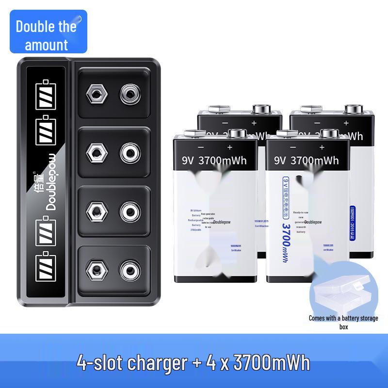 9V Battery Charger Set with Two 3700mAh Rechargeable Lithium-Ion Batteries