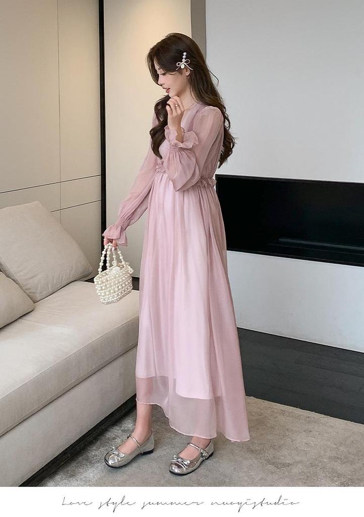 2026 Spring High Waist Korean Style Slimming Maternity Dress