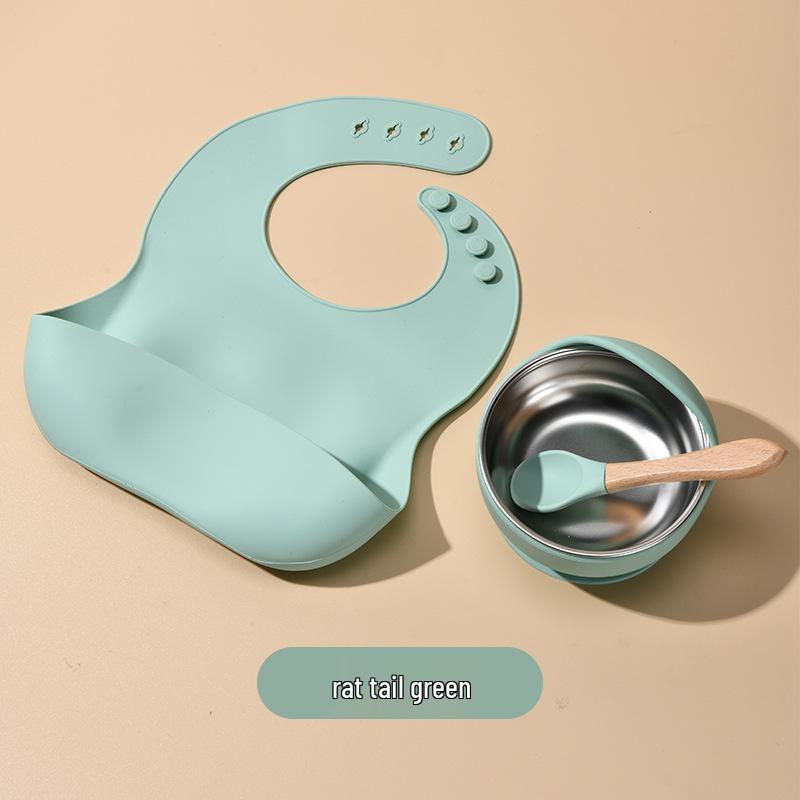 Children's Feeding Tableware Set: Stainless Steel Divided Plate with Food-Grade Silicone Suction Bowl and Spoon