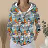 Women's Fashion Casual Sweater Button-Up Print Cardigan  Hooded Jacket