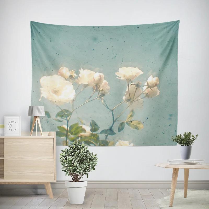 Modern Room Decoration Items Wall Hanging Aesthetic Bedroom Wall Art Large Fabric Tapestry Bohemian Retro Floral Leaves