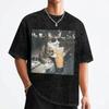Funny Cat Drinking Iced Coffee  T Shirt Washed Cotton Oversize TShirt  Vintage for Men Women Streetwear Summer Tops Tees