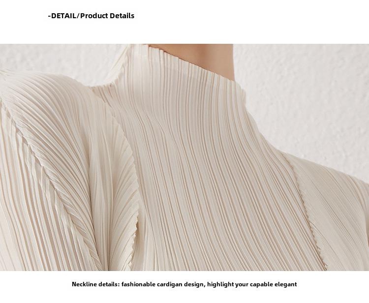 2024 Frühling Damen Midilanger Miyake Zahnstocher Cardigan - Langärmelig, Lässige lockere Passform, Plissierte Oberbekleidung