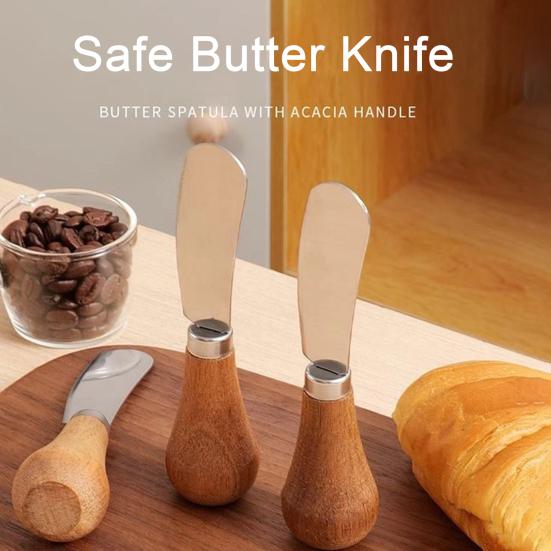 Upright Butter Knife with Solid Wood Handle Stainless Steel Cheese Spreader for Toast Jam Non-Slip Peanut Butter Smearing Tool