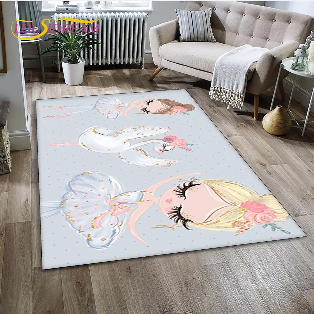 3D Cute Ballet Girl Ballerina Unicorn Cartoon Area Rug,Carpet for Home Living Room Bedroom Sofa Doormat Decor,Non-slip Floor Mat