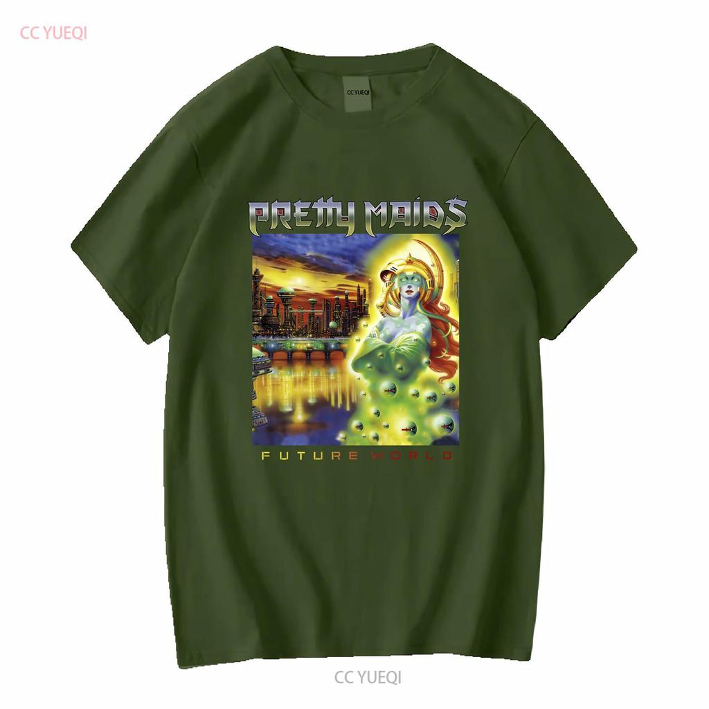 PRETTY MAIDS FUTURE WORLD T-Shirt Czarny S 4XL GH394 długi lub krótki rękaw vintage Prany streetwear Lekko graficzny