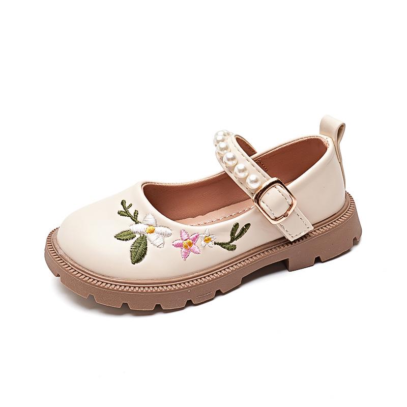 Girls' Retro Embroidered Leather Shoes - Spring/Autumn 2025 Trend, Closed-Toe, Soft Sole, Fashionable and All-Match.