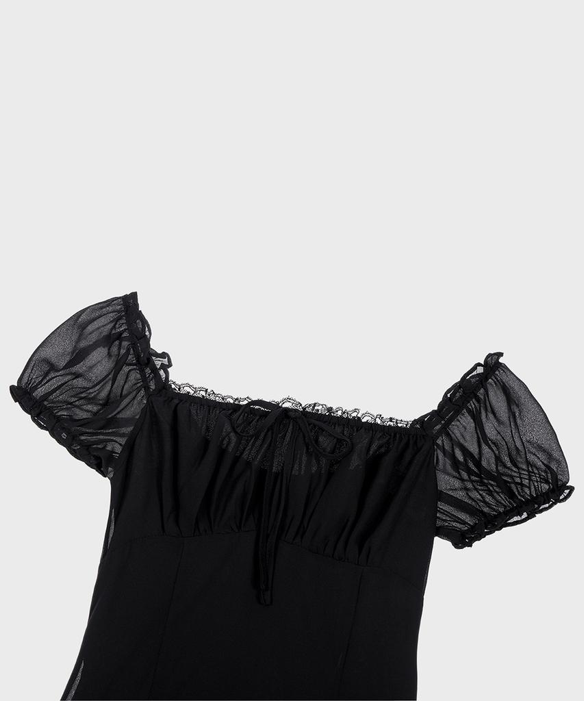 Alkialka Puff Chiffon Mini Dress (Black)