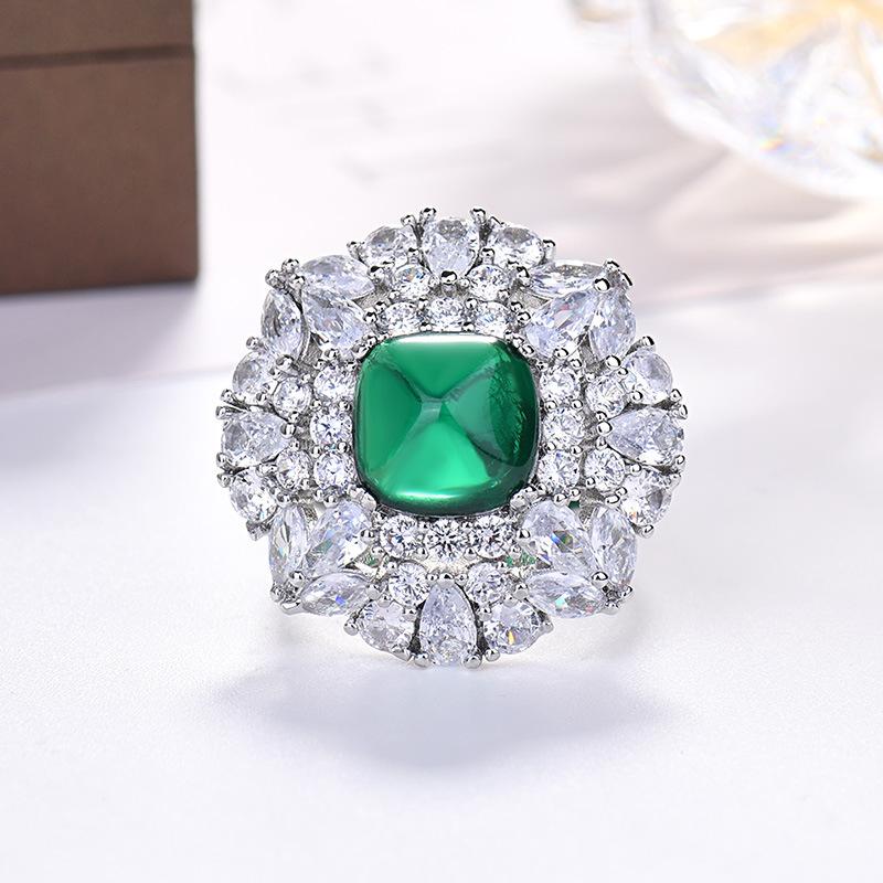 Jewelry Imitation Color Treasure Emerald Gemstone Sugar Tower Full Diamond Inlaid Ring Main 10 * 10