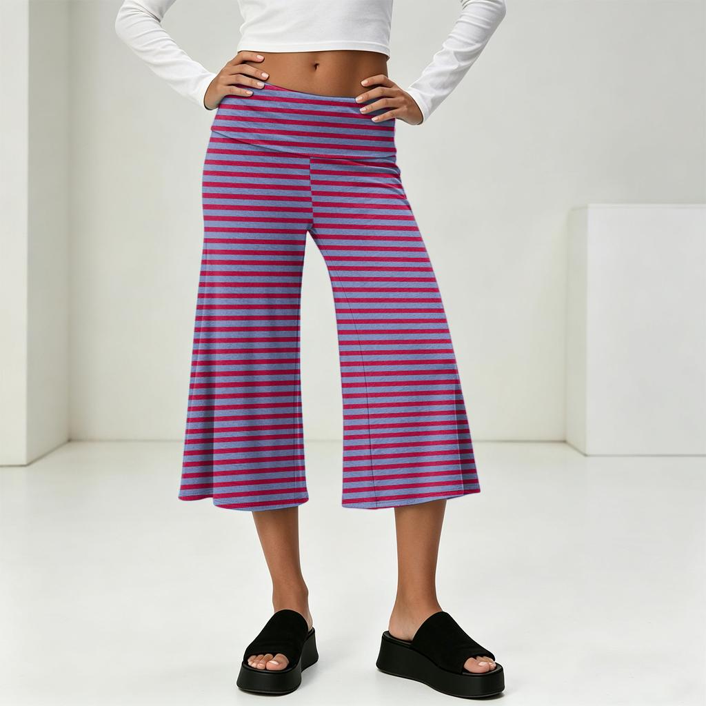 Fashionable Women's Summer Leisure Vacation High Waist Wide Leg Cropped Pants