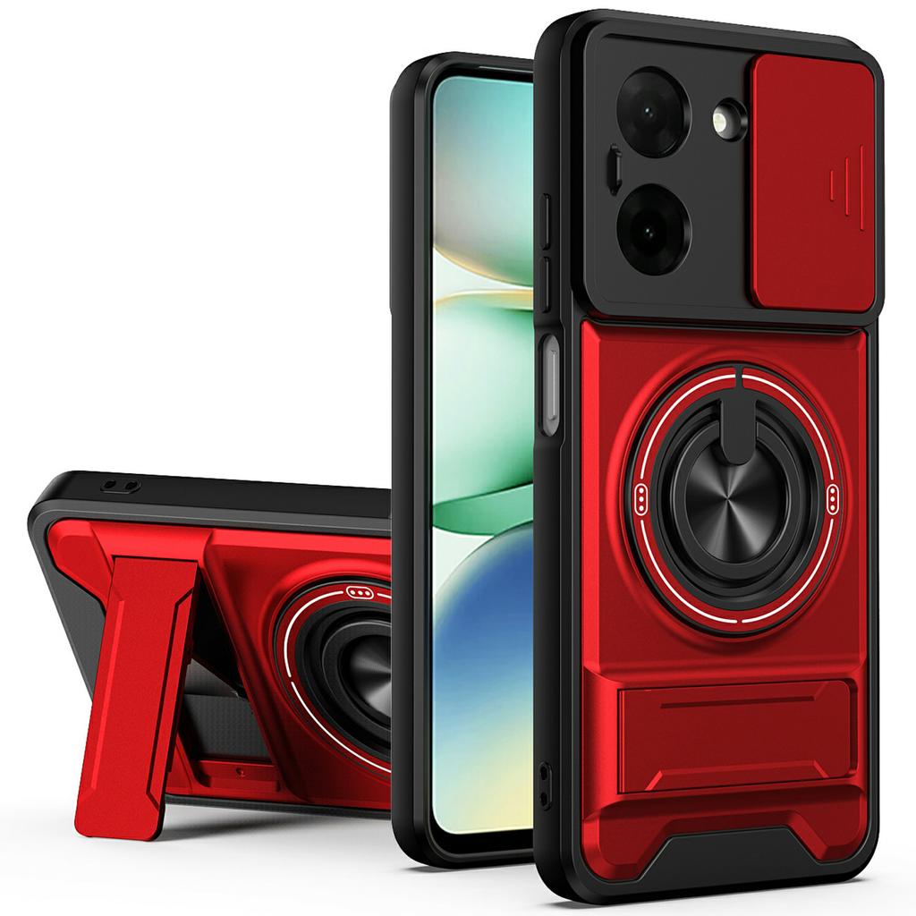 For Xiaomi Redmi A5 NFC (EU) (173.45mm) Magnetic Case Ring Holder Foldable Kickstand TPU PC Phone Cover with Camera Lens Slider