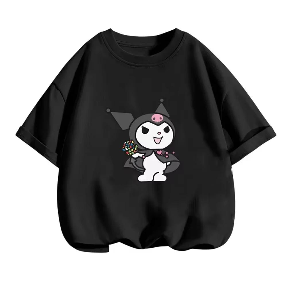 2026 Summer Womens Tshirt Cute Modern Black Rice Printed Pure Cotton Round Neck Womens Tshirt Casual Y2K Trendy Top