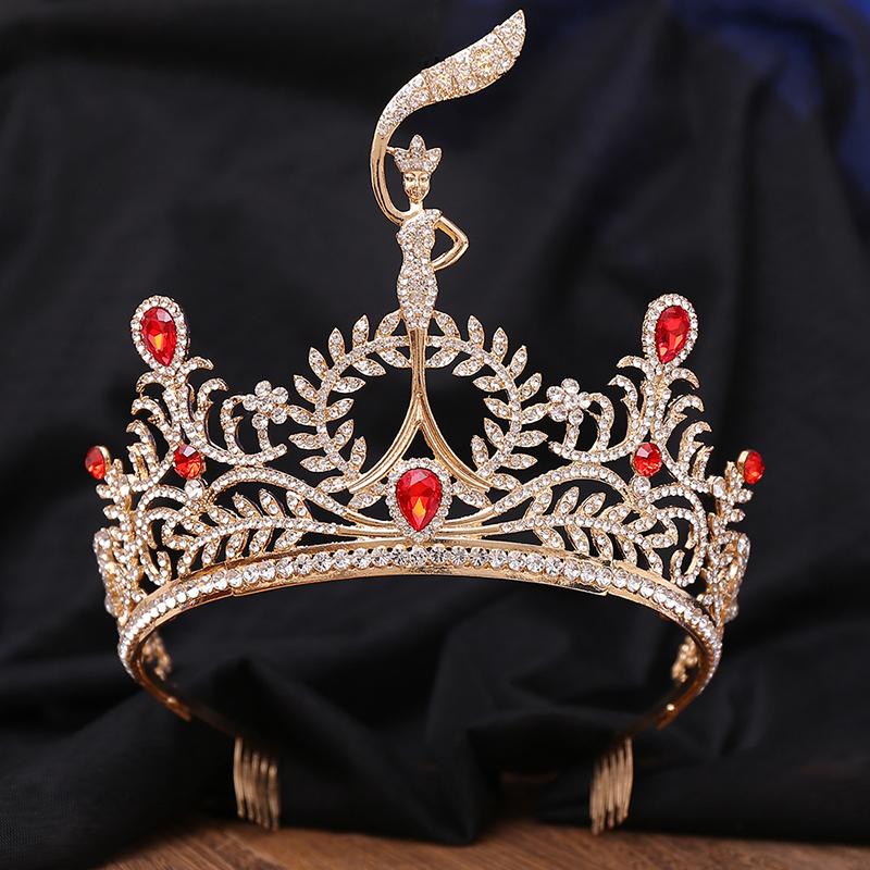 Exquisite Royal Queen High Tiara Crown for Brides Princess Crown Headwear Bridal Wedding Dress Hair Jewelry Pageant Headdress