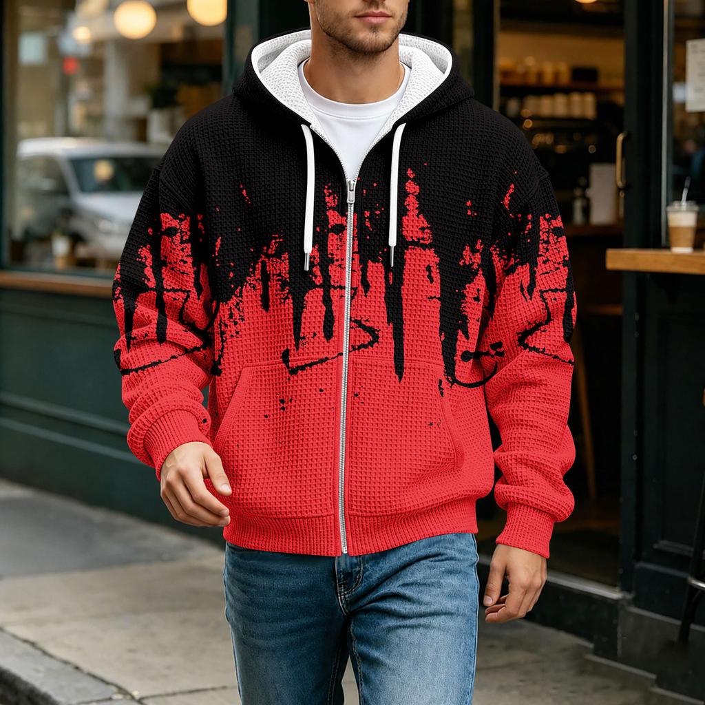 Men's Gradient Hooded Long Sleeve Jacket Casual Fashion Trendy Outerwear