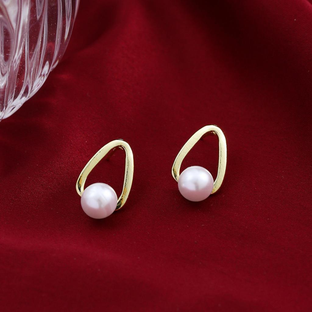 Sterling Silver Pearl Stud Earrings Lightweight Minimalist Geometric Design Small Size Luxury Style Fashion Jewelry for Women