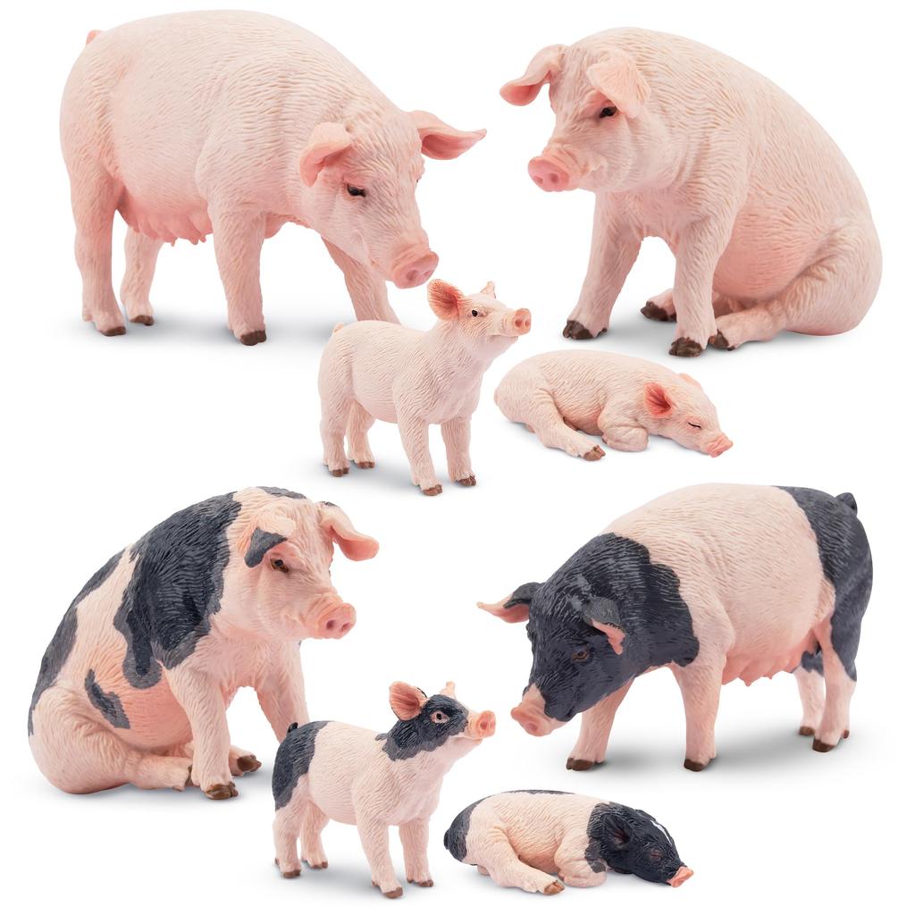 TOYMANY 8-Piece Farm Animal Figure Set, Pig Figures, Parent and Child Figures, Realistic Animal Models, Popular Animal Toys, Birthday Gifts,