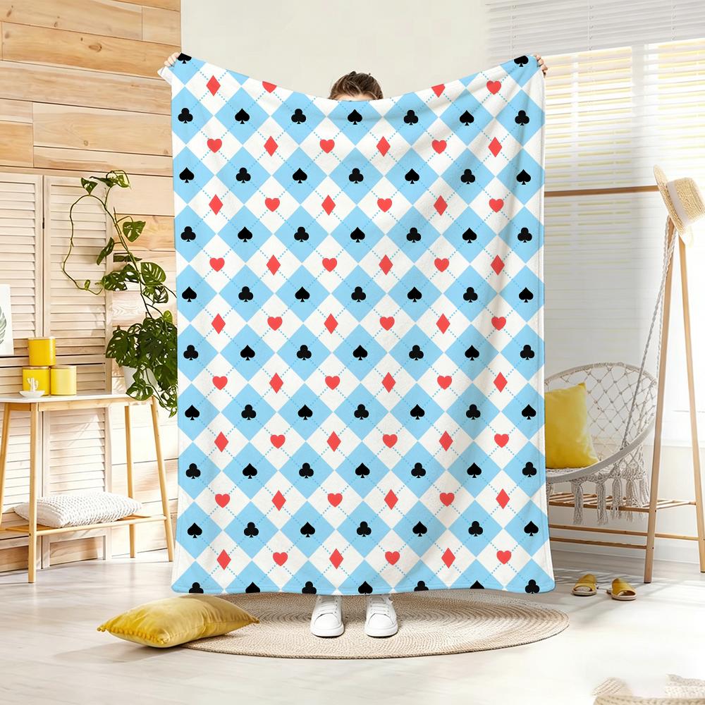 Classic Pattern PPoker Suit Argyle Throw Lightweight G Flannel Blanket Soft Skinfriendly for Summer Cooling