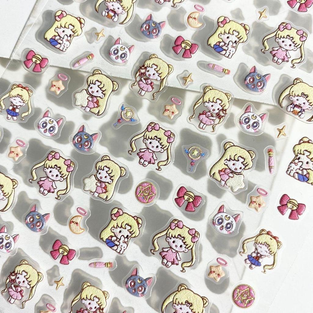Entzückende Kriegerin Mädchen 3D Präge Nagellack & Handy Aufkleber - Japanischer Cartoon Stil