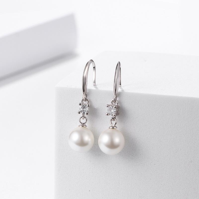 S925 Sterling Silver Pearl Earrings and Earrings for Women's Minimalist Temperament with Diamond Embedding Long Beizhu Earrings Fashion Jewelry