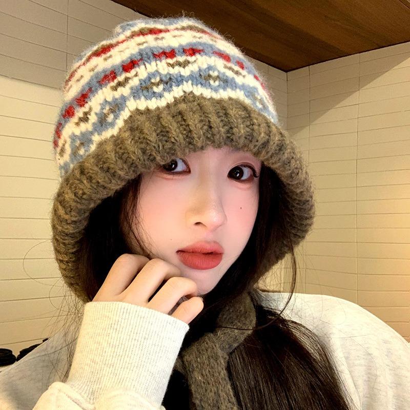 Knitted Wool Hat Children's Big Head Circumference, Cold Protection, Warm Ear Protection, Advanced Sense Bag Hat