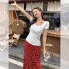Korean Bow Embroidery Design Short-sleeved T-shirt Women's Summer New Slim and Thin Off-the-shoulder Top