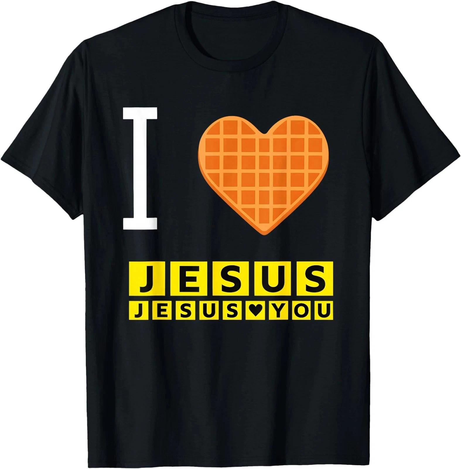I Love Jesus Waffle Heart Funny Christian Breakfast T-Shirt , Adult Kid T-Shirt 3XL