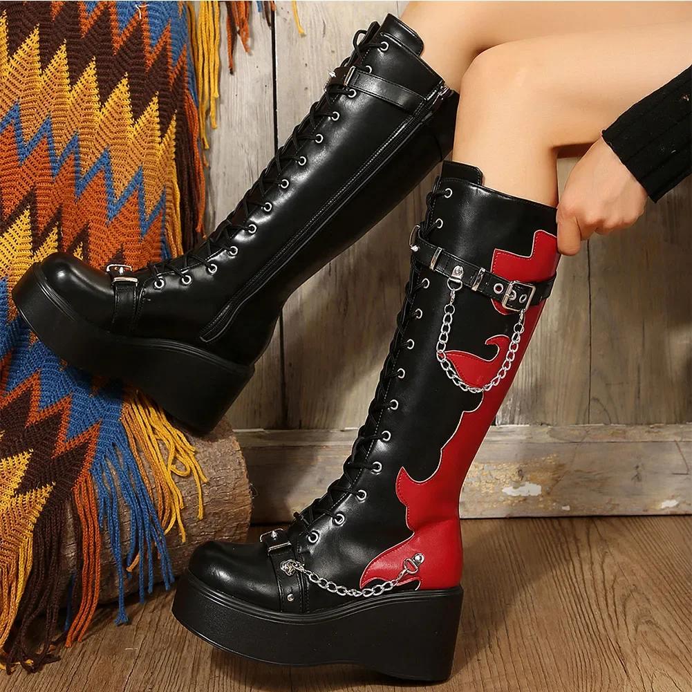 Platform  New Design Gothic Street Women Boots Wedge High Heel Mary Janes Cosplay Dark Black Shoes For Woman Lolita Booties