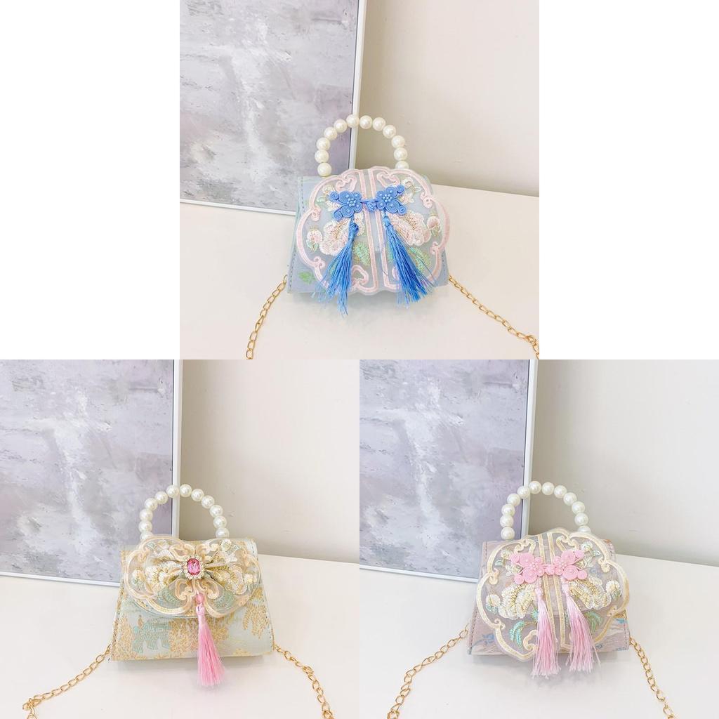 Childrens Pearl Handheld Shoulder Bag With Tassel Chain For Girls Daily Use