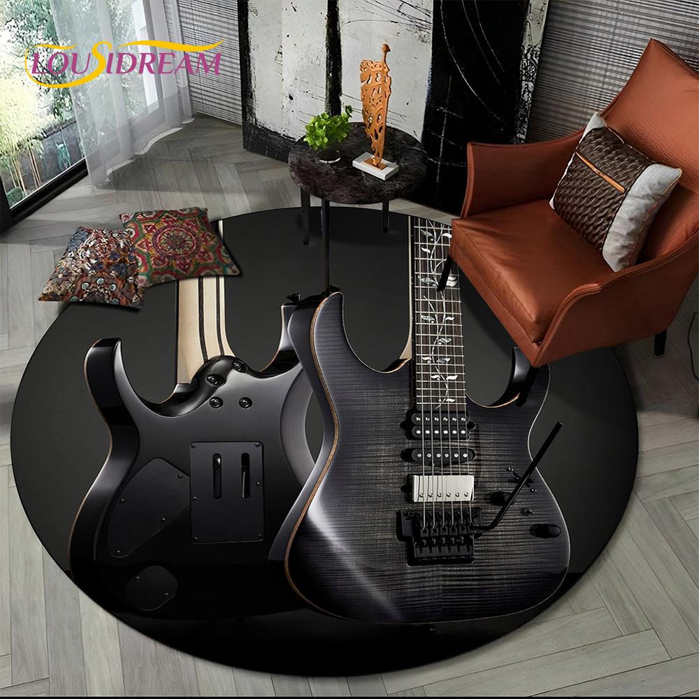 3D E-Gitarre Klassische Gitarre Musik Runder Teppich Teppich für Wohnzimmer Schlafzimmer Kinderzimmer Dekor, Haustierbereich Teppich Rutschfeste Bodenmatte