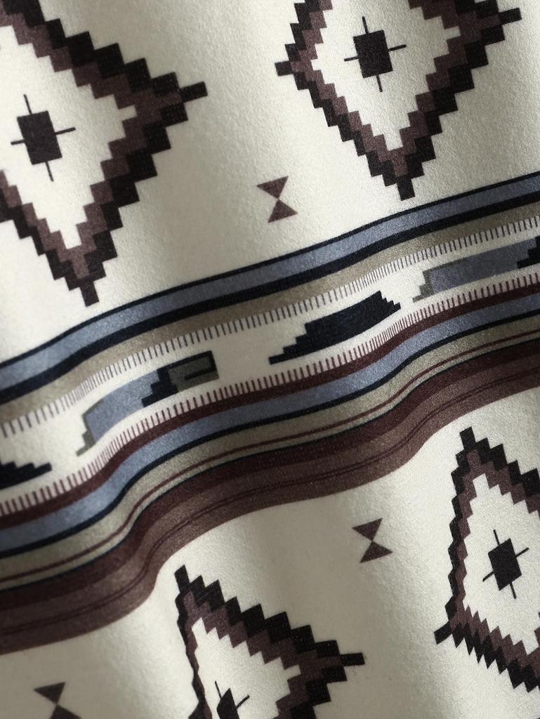 ZAFUL Pánská etnická aztécká bunda s límečkem s potištěným knoflíkem