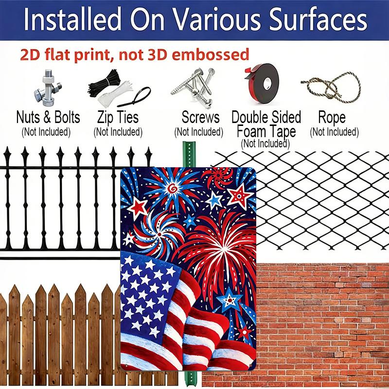 2D Flat 1pc 4th of July Fireworks Metal Sign 7.87x11.81inch - Aluminum Patriotic Independence Day Decor for Home, Yard, Patio - Durable USA Themed