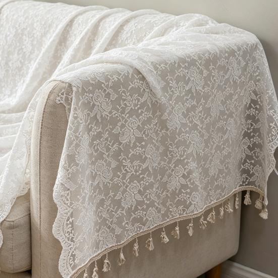 Lace Table Runner, Embroidery Floral Lace Table Cover with Tassel for Wedding, Afternoon Tea, Party Decor, Piano Top Cover