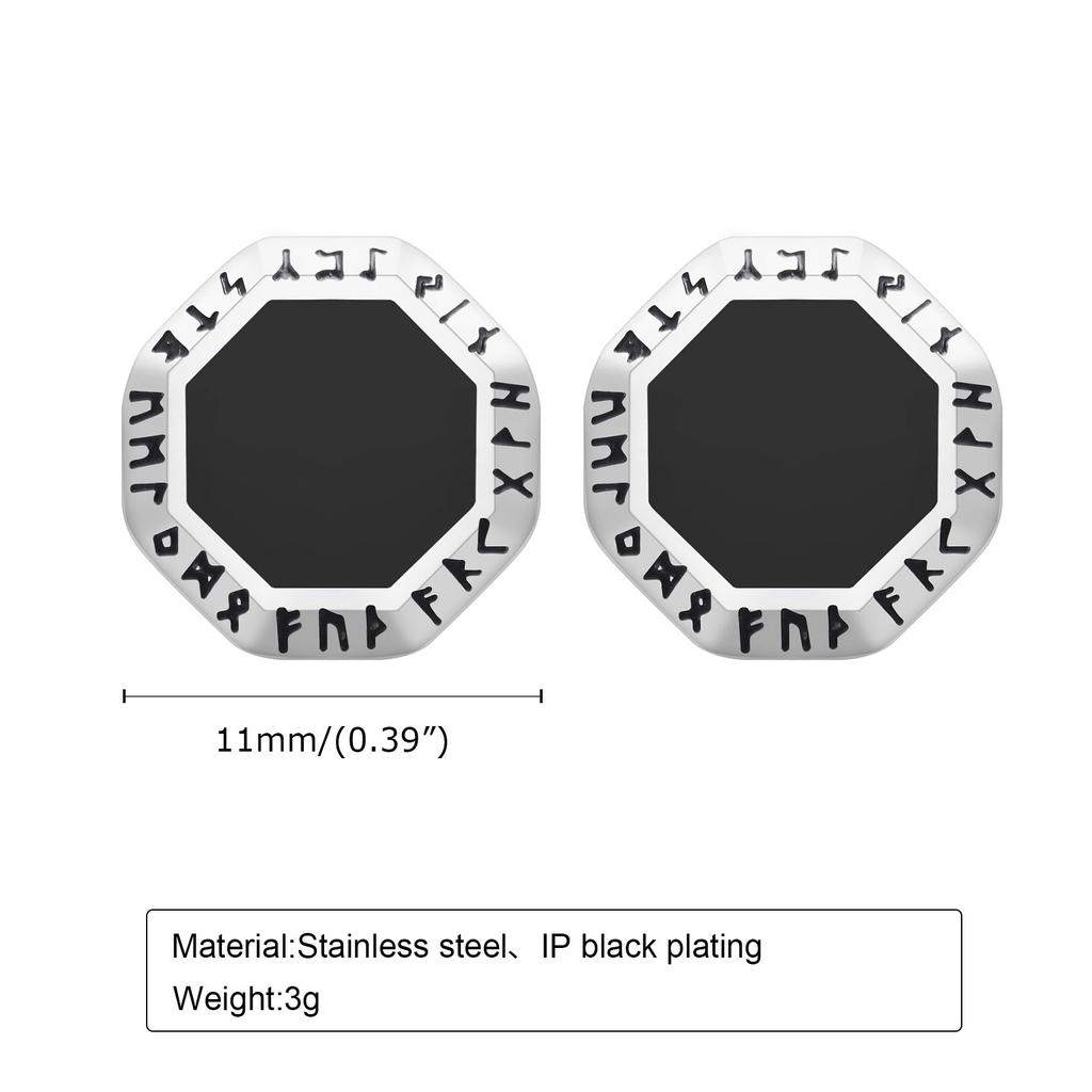 Vnox Octagon Triangle Earrings for Men, Stainless Steel Viking Rune Almut Stud Earrings, Geometric Ear Jewelry