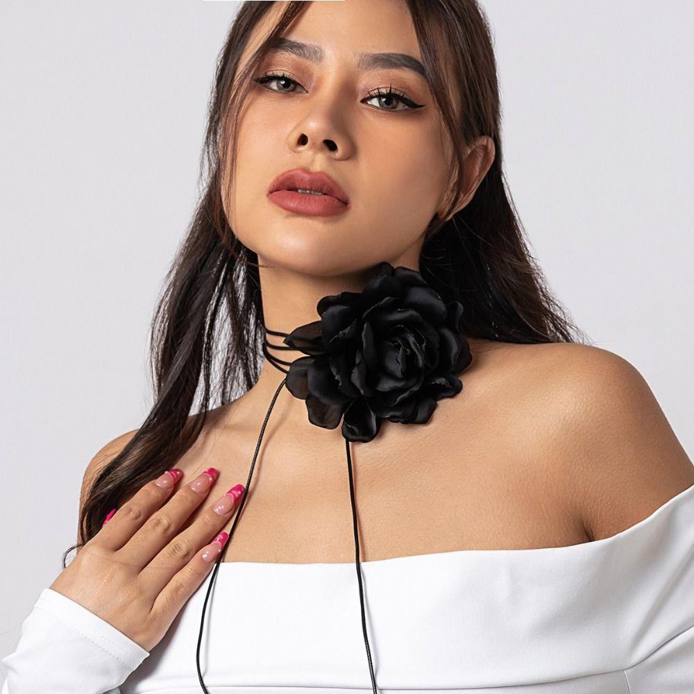 Fashion Accessory Exaggerated Design Rose Flower Adjustable Length Big Rose Rope Romantic Style Large Petal Flower Party Wear