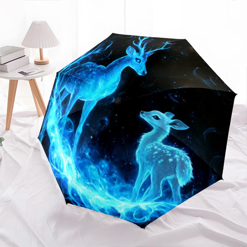 0106 Glowing Animals  Pattern, Automatic Folding Umbrella, Portable and Foldable Design, 8 Ribs, a Christmas or Birthday Gift.