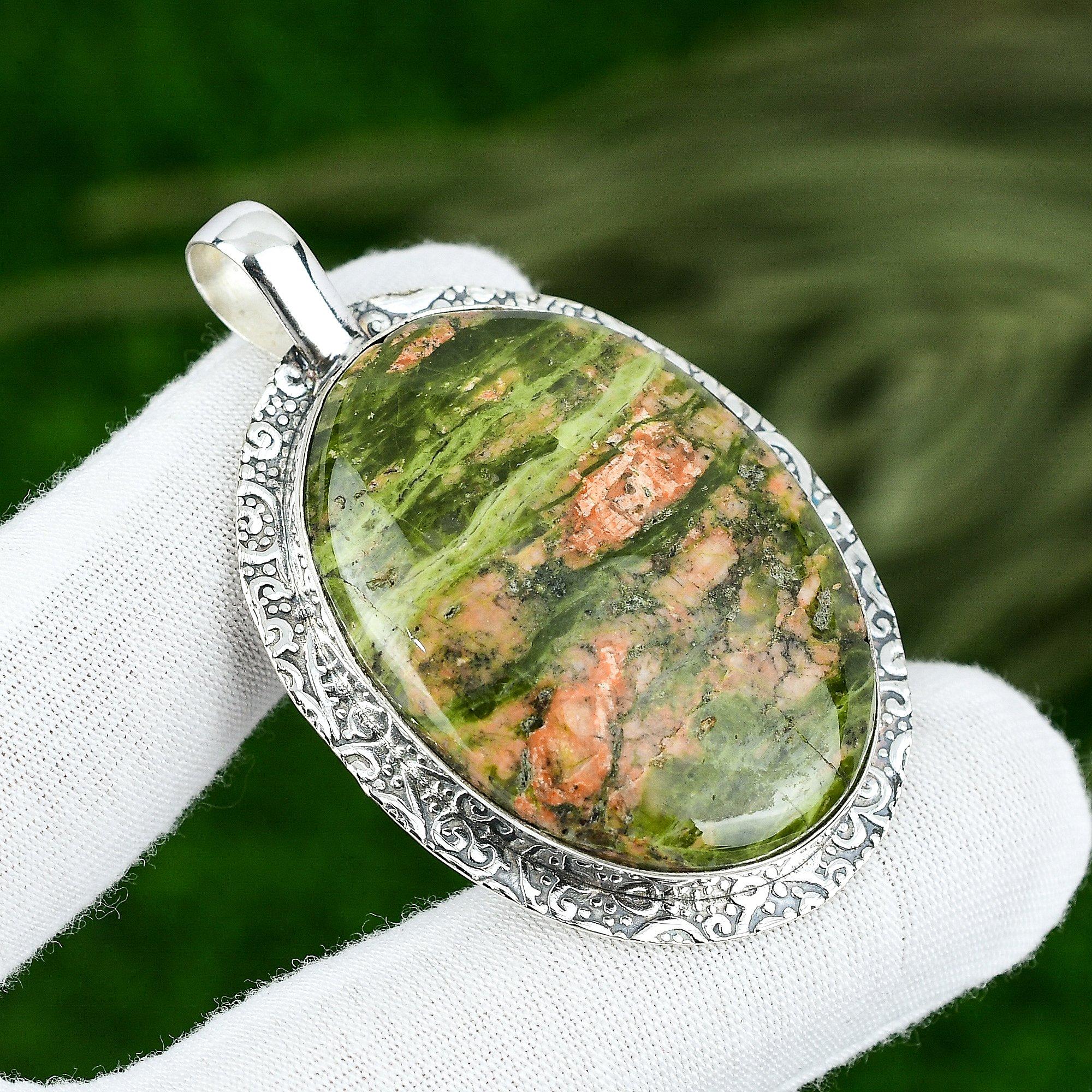 

Natural Unakite Gemstone Indian Jewelry 925 Sterling Silver Pendant For Girls